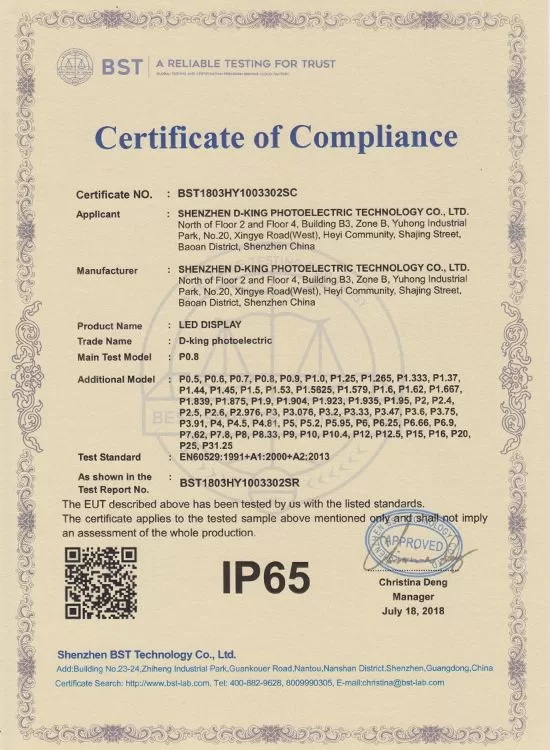 Certificación IP65